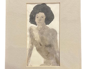Naaktstudie zonder titel in aquarel, ondertekend door kunstenaar "Ursula" uit ongeveer 1977
