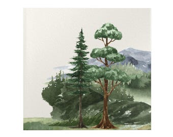 Aquarel pijnbomen hardcover fotoboek | Bergboslandschap