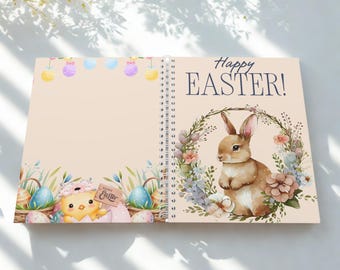 Perfect cadeau voor lente Pasen spiraal notitieboek | Bloemendagboek met pastel konijntjesei