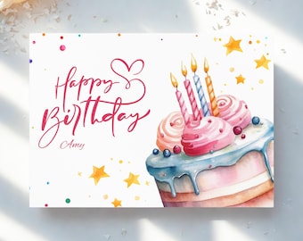 Jouw gepersonaliseerde ansichtkaarten voor verjaardagstaarten | Fijne verjaardag Fine Art-kaarten