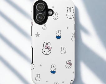 Stevig hoesje met schattig konijntjepatroon | Telefoonhoesje, witte minimale sterren