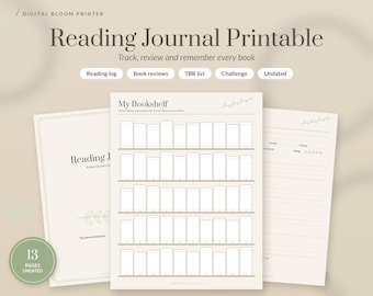 Reading Journal Printable in 6 Colors, Book Tracker, Reading Log, Book Review Pages, TBR List, Reading Challenge, Book Lover Gift PDF