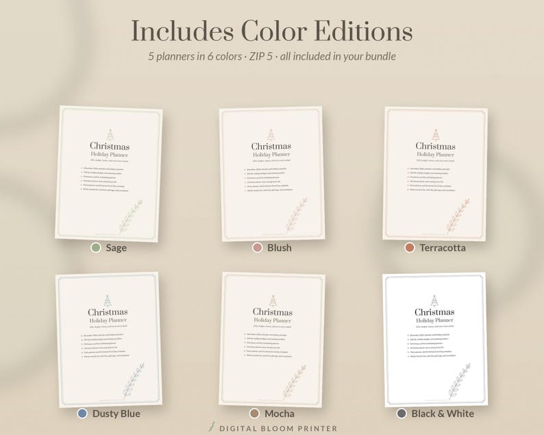 Holiday Printable Bundle, Over 55 USD of Printables for 9.99 USD, Thanksgiving, Christmas, Hanukkah, New Year Games and Planners in 6 Colors image 2