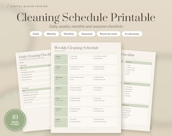 Cleaning Schedule Printable, Weekly Cleaning Checklist, Daily Monthly Seasonal Cleaning Planner, Room by Room House Cleaning, 6 Colors PDF