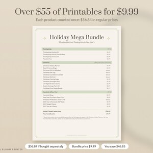 Holiday Printable Bundle, Over 55 USD of Printables for 9.99 USD, Thanksgiving, Christmas, Hanukkah, New Year Games and Planners in 6 Colors image 3
