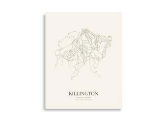 Killington Ski Trail Map Print, Vermont Ski Resort Line Art, Minimalist Ski Poster, Ski Cabin Decor, Gift for Skier