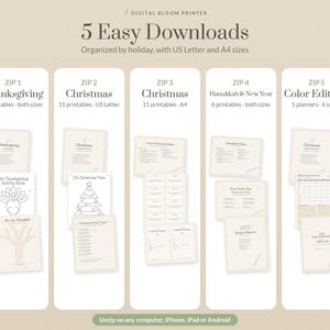 Holiday Printable Bundle, Over 55 USD of Printables for 9.99 USD, Thanksgiving, Christmas, Hanukkah, New Year Games and Planners in 6 Colors image 4