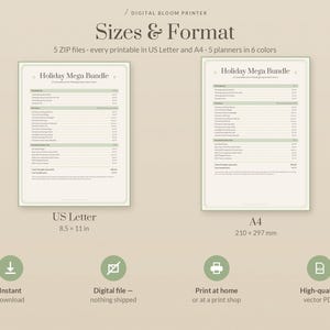Holiday Printable Bundle, Over 55 USD of Printables for 9.99 USD, Thanksgiving, Christmas, Hanukkah, New Year Games and Planners in 6 Colors image 6