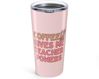 Vaso "El café me da poderes de maestro" de 20 oz / Taza de café rosa para maestro