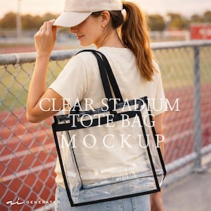 Clear Tote Bag Mockup | Stadium Approved Transparent PVC Game Day Tote | Instant Download