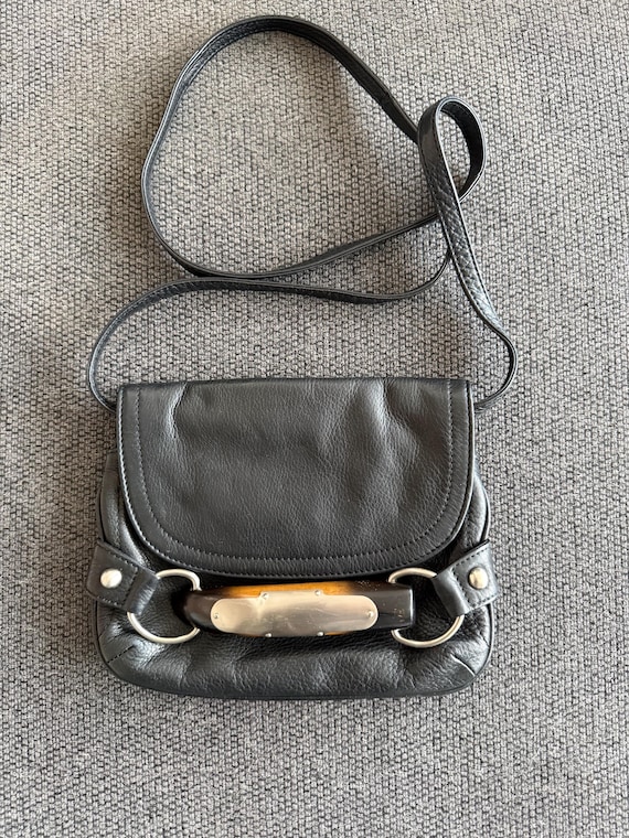 Vintage B. MAKOWSKY Black Pebbled Leather Crossbody Bag, Y2K Ind Sleaze Purse