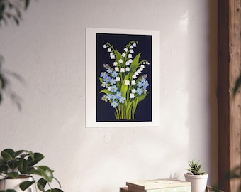 Lily of the Valley and ForgetMeNots | Vintage Botanical Floral Print | Antique Flower Illustration