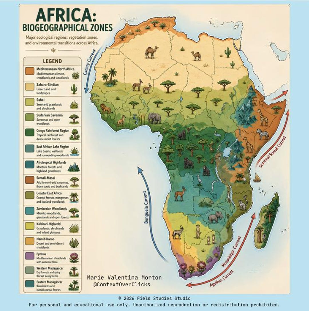 Africa Biogeographical Zones Map | Educational Geography Poster ...