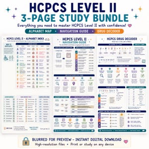 HCPCS Level II Lernpaket | CPC-Prüfungsvorbereitung | Medizinische Abrechnung und Kodierung | Alphabetkarte | Arzneimittel-Decoder | HCPCS-Navigation