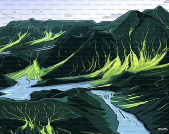 Green Arteries Mountain River Landscape Printable Wall Art Digital Download