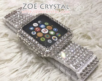 Apple Watch BEDAZZLED Bling Custodia protettiva in cristallo Swarovski bianco trasparente con cinturino per iWatch di lusso con strass bianchi