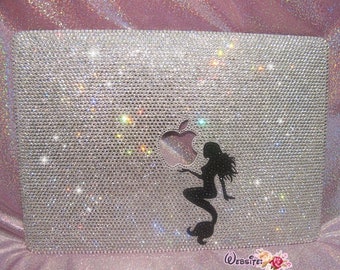 Bedazzled Bling MACBOOK Case / Cover with a Perfect Mermaid in Silver Crystal Rhinestone (Air / Pro) Glitter Sparkly Shinny  5mm