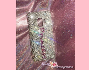 Customize your iPhone Samsung Phone Case Cover w Bling Bedazzled Sparkly Glittery Swarovski Crystal Rhinestone by adding Word Name Initial