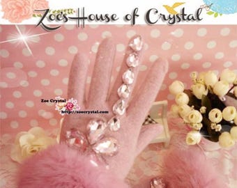 WINTER Sales- Pink Wool GLOVES with Big Elegant Pearls