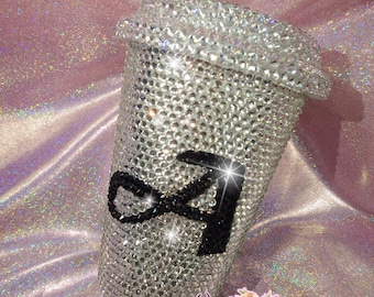 Personalize YOUR BLING Bedazzled CUP with Your Logo, Symbol or Word with Glittery Sparkly Shinny Crystal Rhinestone - optional Swarovski