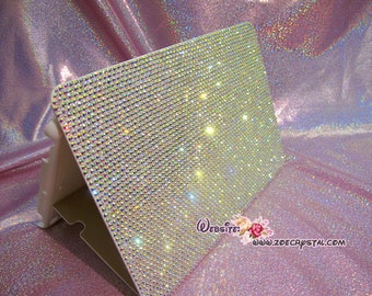 Bling iPad Case, AB White Czech Rhinestones Crystal Cover, personalization with name logo
