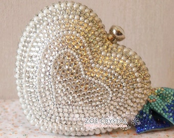 Stylish Bling and Sparkly Crystal Heart Clutch - Bridal / Bridesmaid / Wedding Clutch