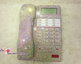 Bling and Sparkly AB White OFFICE / DESK  Phone to ensure a good conversation for every call Bedazzled with Aurora White Crystal Rhinestone