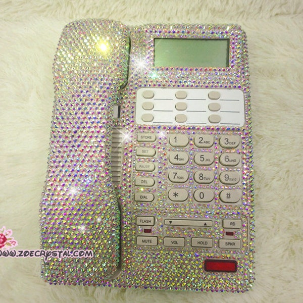 Bling and Sparkly AB White OFFICE / DESK  Phone to ensure a good conversation for every call Bedazzled with Aurora White Crystal Rhinestone