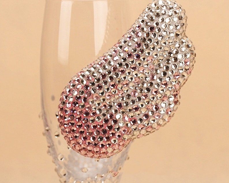 WEDDING BLING BEDAZZLED Bride and Groom Champagne Toasting Flutes / Champagne Flutes / Toasting Glasses with Crystals & Rhinestones image 2