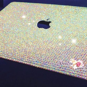 MACBOOK Case Kim Kardashian Kylie Jenner in Aurora Borealis White Crystal Rhinestone Celeb Bedazzled Sparky Shiny Handmade Customization
