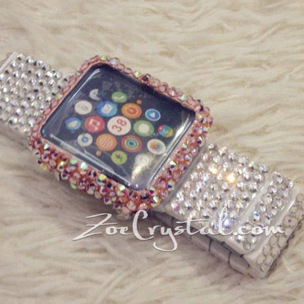 NEW** Bling Apple Watch Pink Mixed Ab Crystal Case/Protector/Cover with a Silver White Swarovski iWatch Band / Strap