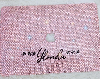 Handmade Rose Pink Crystal Rhinestone MacBook Case Cover with your name on it