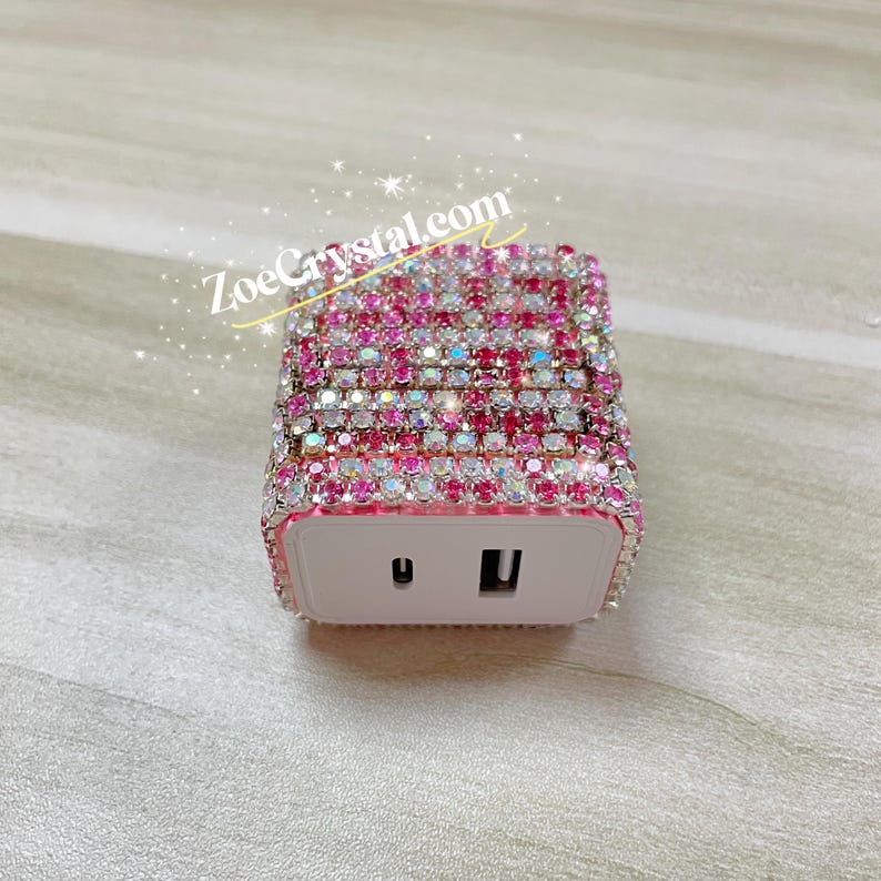 Bling Bedazzled Pink Phone Charge Cable and Charger - Thumbnail 3