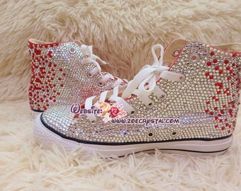 Bling CONVERSE Chuck Taylor All Star SNEAKERS with shinning and Stylish  CRYSTALS Red and White