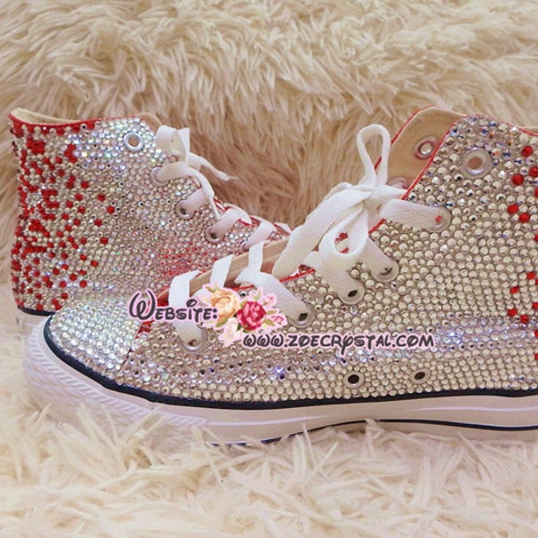Bling CONVERSE Chuck Taylor All Star SNEAKERS with shinning and Stylish CRYSTALS - Red and White
