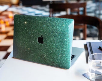 Glitter MACBOOK Case Cover Air Pro Bedazzled Bling 13" Air Pro 2021 Emerald Green Sparkly Shiny Bling Stylish Elegant Luxurious