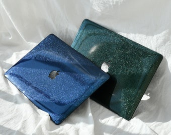 Glitter MACBOOK Case Cover Air Pro Bedazzled Bling 13" Air Pro 2021 Blue Sparkly Shiny Bling Stylish Elegant Luxurious