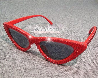 HOLLYWOOD Fashion cat-eye-zonnebril / tinten / sunnies met rode bling sprankelende bedazzled strass steentjes festival rockabilly retro pin-up