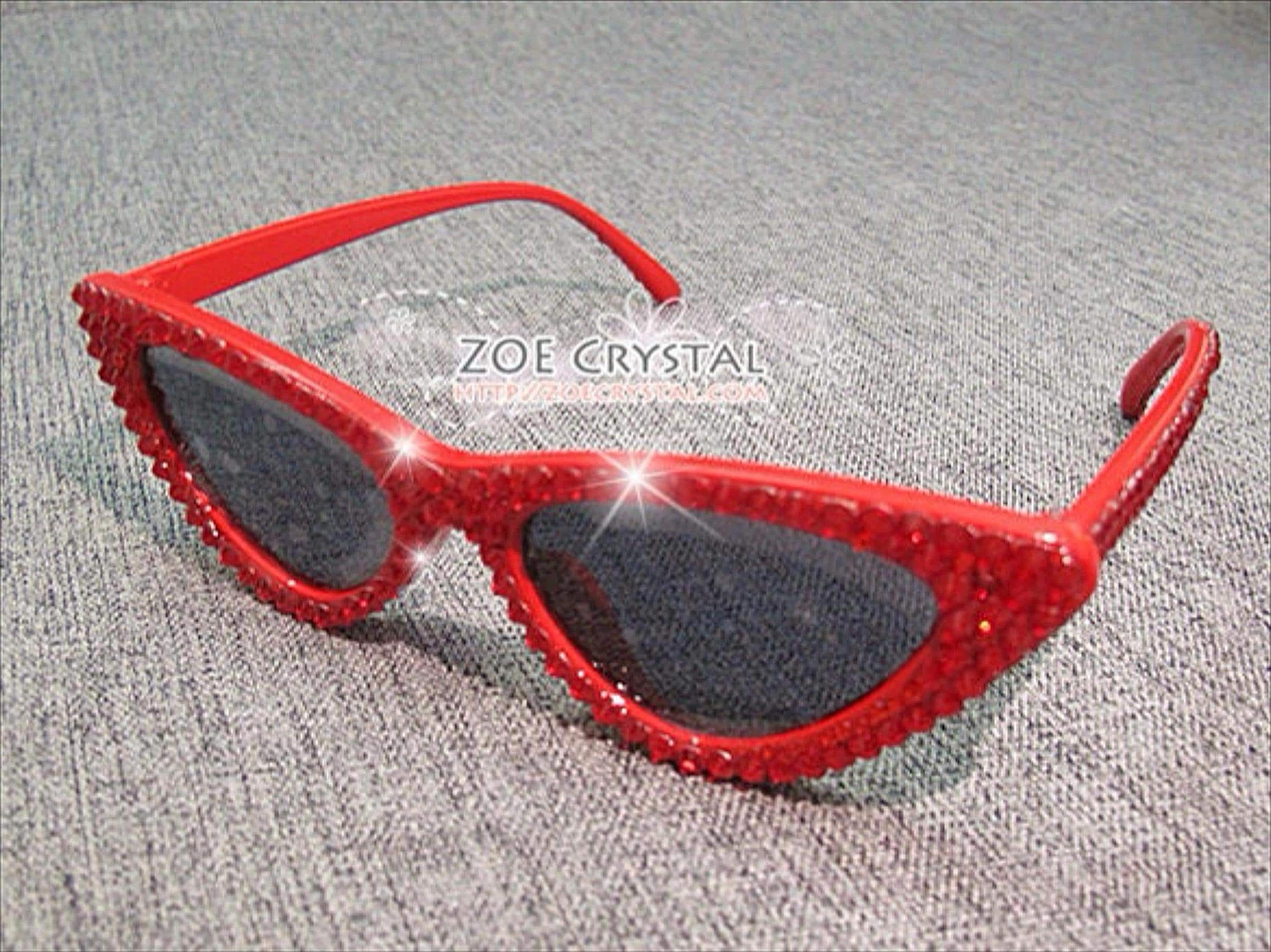 Red Rhinestone Cat-Eye Sunglasses HOLLYWOOD Fashion Cat Eye Sunglasses / Shades / Sunnies w  main image 3