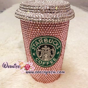 Bedazzled BLING STARBUCKS Coffee Cup / Mug / Tumbler Trisha Paytas Sparky Shinny w Swarovski Crystal /Rhinestone - Pink rose bejeweled Zoe