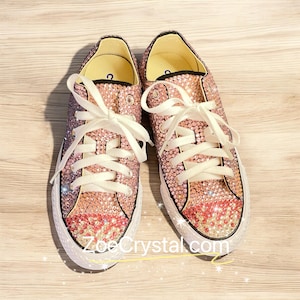 Bling CONVERSE  All Star SNEAKERS with shinning and Stylish CRYSTALS - Pink -Low platform