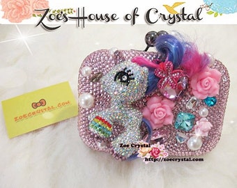 Bling and Sparkly Crystal Clutch with White  Bling Elegant Cute Bedazzled Crystal  PONY