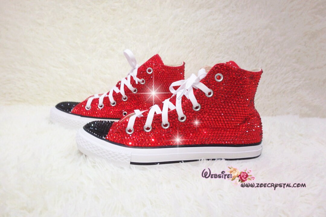 Bling Bedazzled CONVERSE Chuck Taylor All Star SNEAKERS Canvas Shoes With Shinny Sparkly Crystal Rhinestone Red and Black Color Etsy Canada