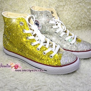 Bling Bedazzled CONVERSE Chuck Taylor All Star SNEAKERS Shoes with Sparkly & Gliterry Crystal Rhinestones- Yellow and Clear White