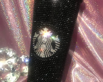 JET BLACK Bling STARBUCKS Bicchiere da caffè freddo Bicchiere Abbagliato Shinny Scintillante Glitterato Cristallo Swarovski/Strass Shane Dawson Trisha Paytas