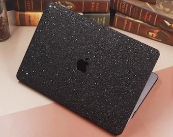 Glitter MACBOOK Case Cover Air Pro Bedazzled Bling 11" 12" 13" 15" 16" 14" 16" 2021 Black Sparkly Shiny Bling Stylish Back To School