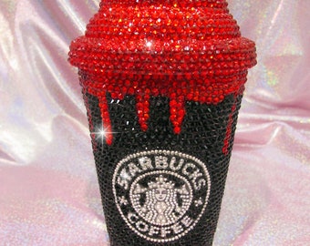 BLING STARBUCKS Coffee Cold Cup / Mug / Tumbler With Swarovski Crystal / rhinestone Cream Top Lid Shane Dawson Trisha Paytas Zoe - Etsy