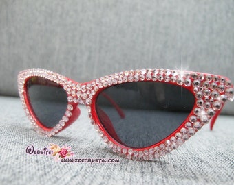 HOLLYWOOD Modieuze cat-eye-zonnebrillen / tinten / sunnies met roze bling sprankelende bedazzled strass steentjes festival rockabilly retro pin-up
