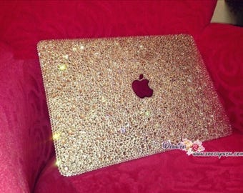 MACBOOK Air Pro Case / Cover in Clear White Crystal Rhinestone Random Bejeweled Sparkly Shinny Glitter