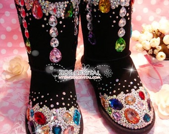 Botas Lolita de cristal, botas de invierno de lana de oveja brillante